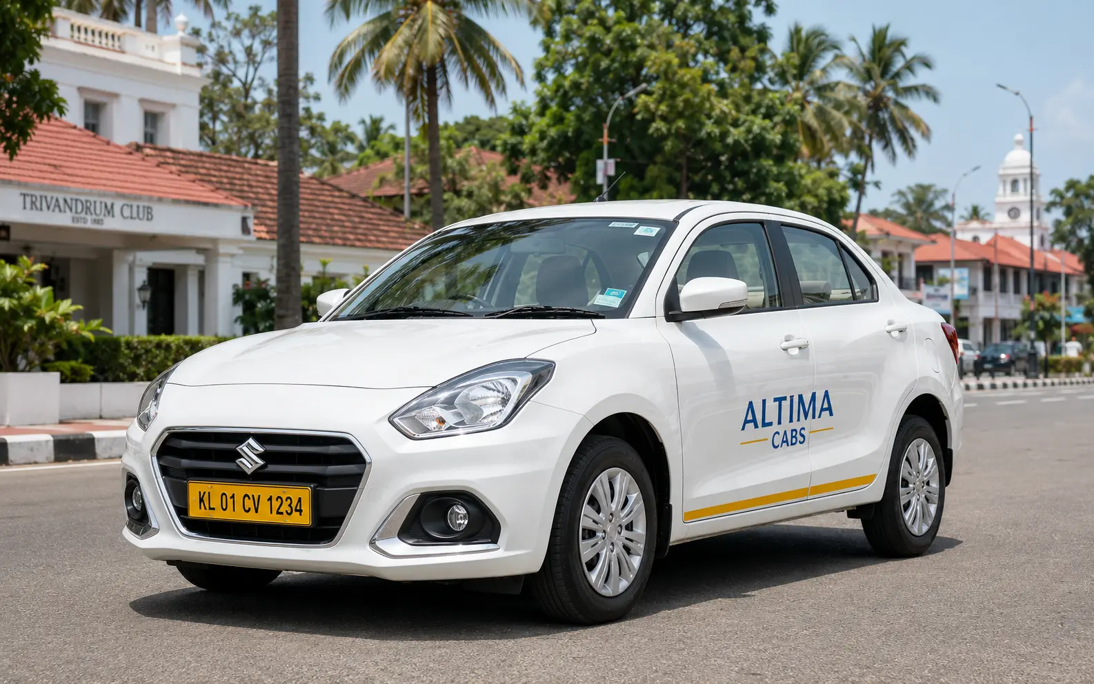 Altima Cabs sedan on a Trivandrum street illustrating what to look for in a taxi service