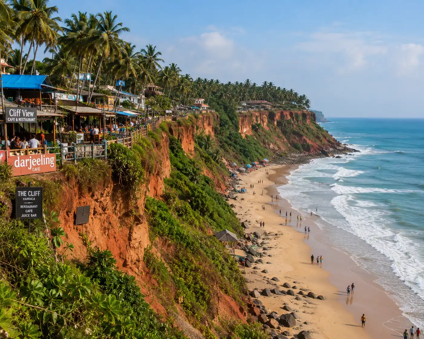 Varkala cliff and beach view on an Altima Cabs day tour from Trivandrum